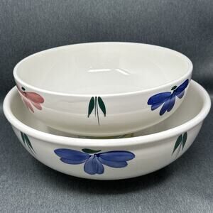 Vintage Furio Italy Ceramic Serving Bowls Set 10” 12” Blue Flower Floral READ